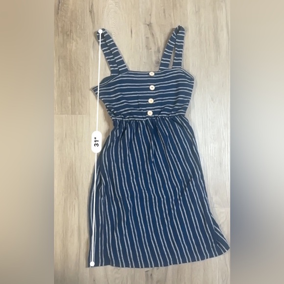 Caution To The Wind Navy Blue Striped Tank Dress Nautical Buttons - Picture 7 of 9